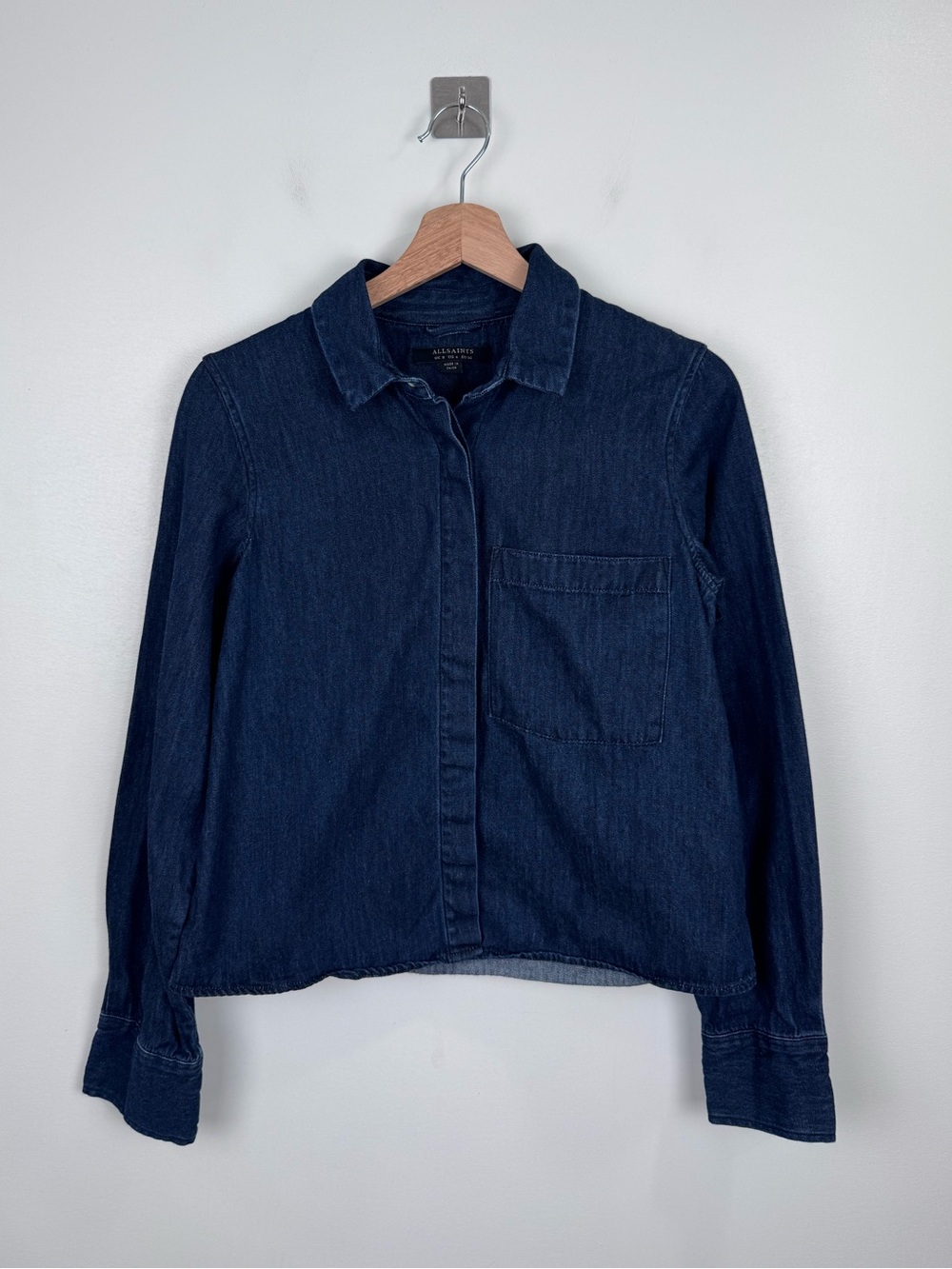 AllSaints Women Biella Denim Button Down Shirt Size 4 US
